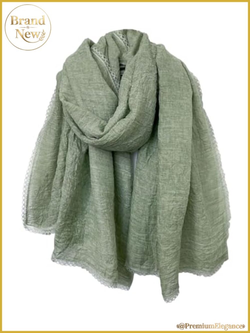 Women's Cotton Linen Lace Trim Pleated Scarf Shawl Wrap Versatile Lightweight